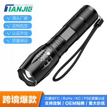 跨境Temu爆款伸缩变焦强光铝合金手电防水户外夜跑骑行巡逻手电筒