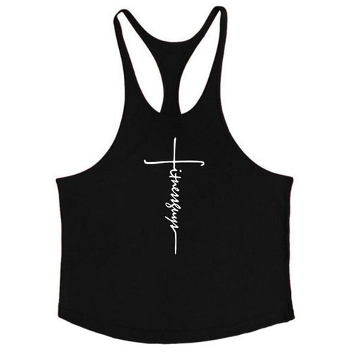 Stylish professional pure-cotton bodybuilding fitness vest with deep 1cm-cutout design and delicate thin shoulder straps—perfect for muscular men who love sports.