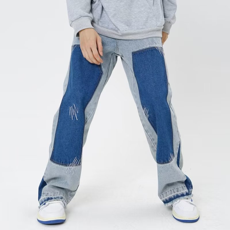 Calça jeans larga colorblock masculina, solta, reta, plus size, plus size, da moda, calça harém japonesa retrô, primavera e verão_voghion.com
