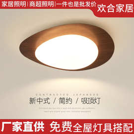 现代简约中古网红吸顶灯创意胡桃木色卧室书房间灯高亮护眼阳台灯