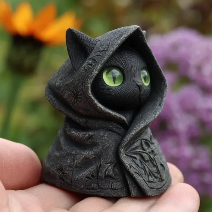 独立站现货Mysterious Hooded Cat Figurine神秘的连帽猫雕像|undefined