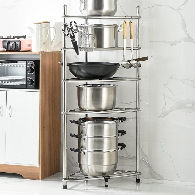 Kitchen rack floor-standing multi-layer stainless steel triangle storage rack pot rack bathroom household basin rack directly supplied from the manufacturer