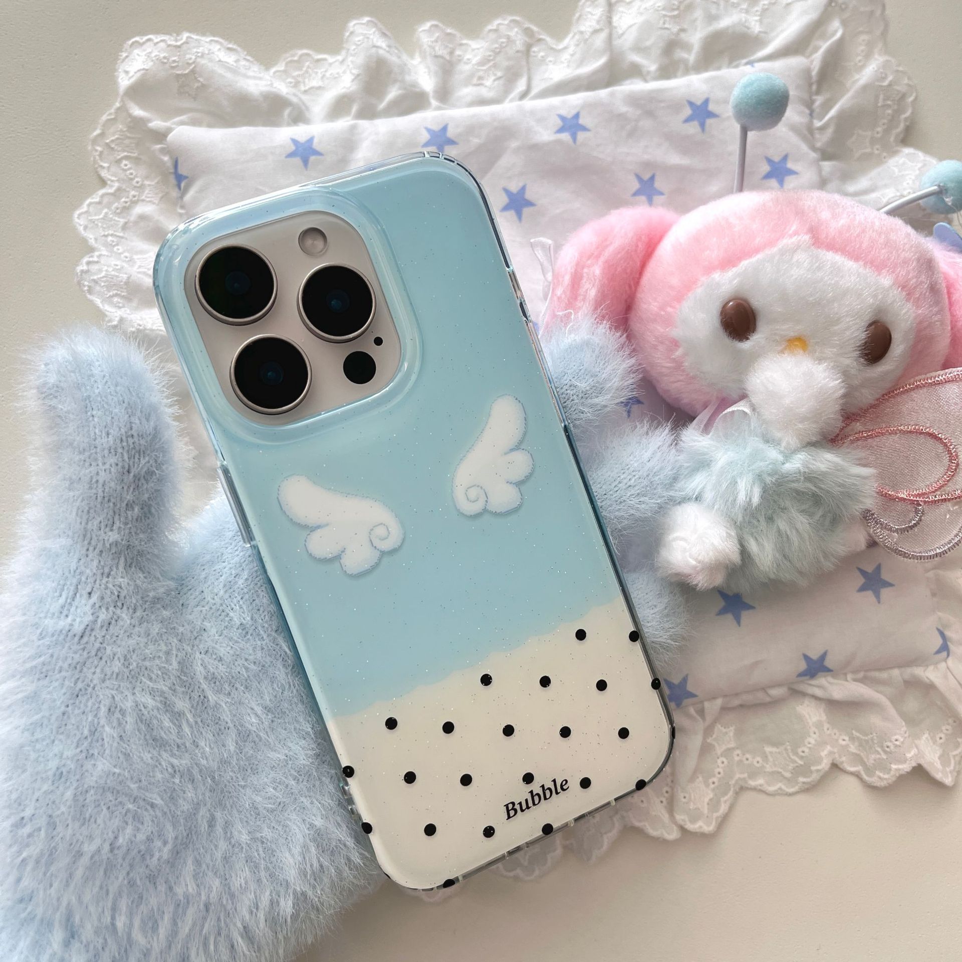 Pequeñas alas azules de lunares frescos para iPhone16 funda para teléfono móvil 15ProMax 14/13 nuevo 16P