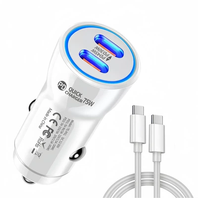 Type C Smart Pd Car Charger – Mobil şarj cihazları - p61-white-75w-car-charger-with-cable-bag