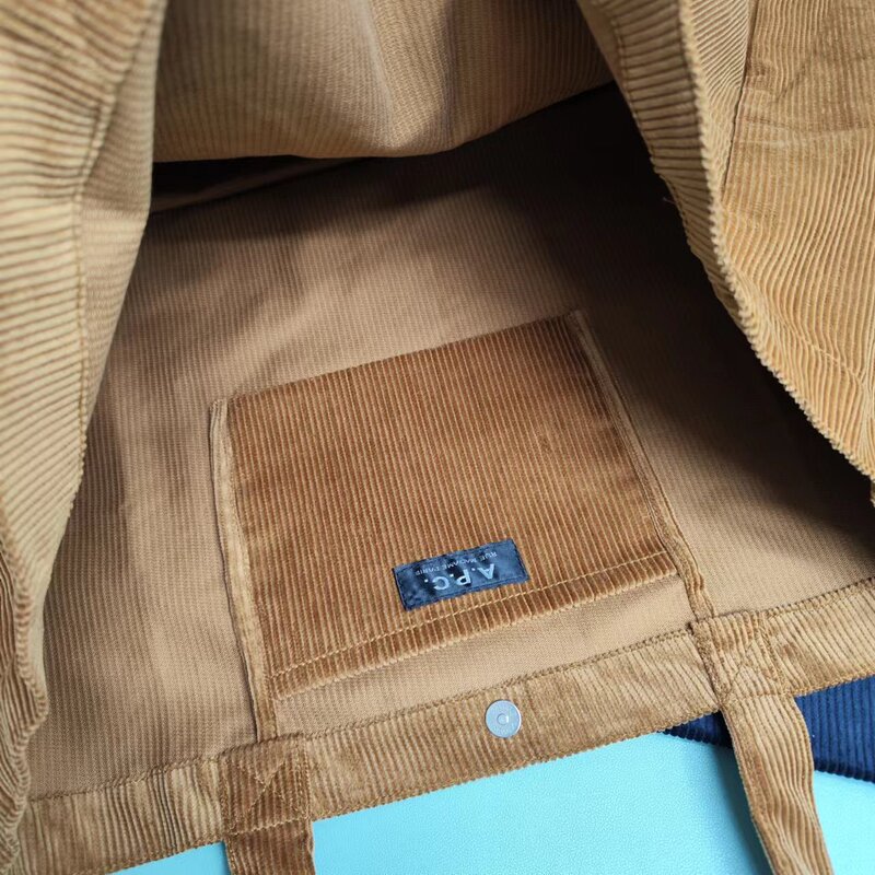 Japanese Fashion Brand APC Corduroy Shoulder Hand Canvas Bag Large Capacity Foldable Shopping Bag Mummy Bag