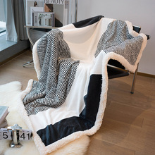 简约时尚几何加厚小毛毯牛奶绒双层沙发毯办公室午睡午休空调盖毯