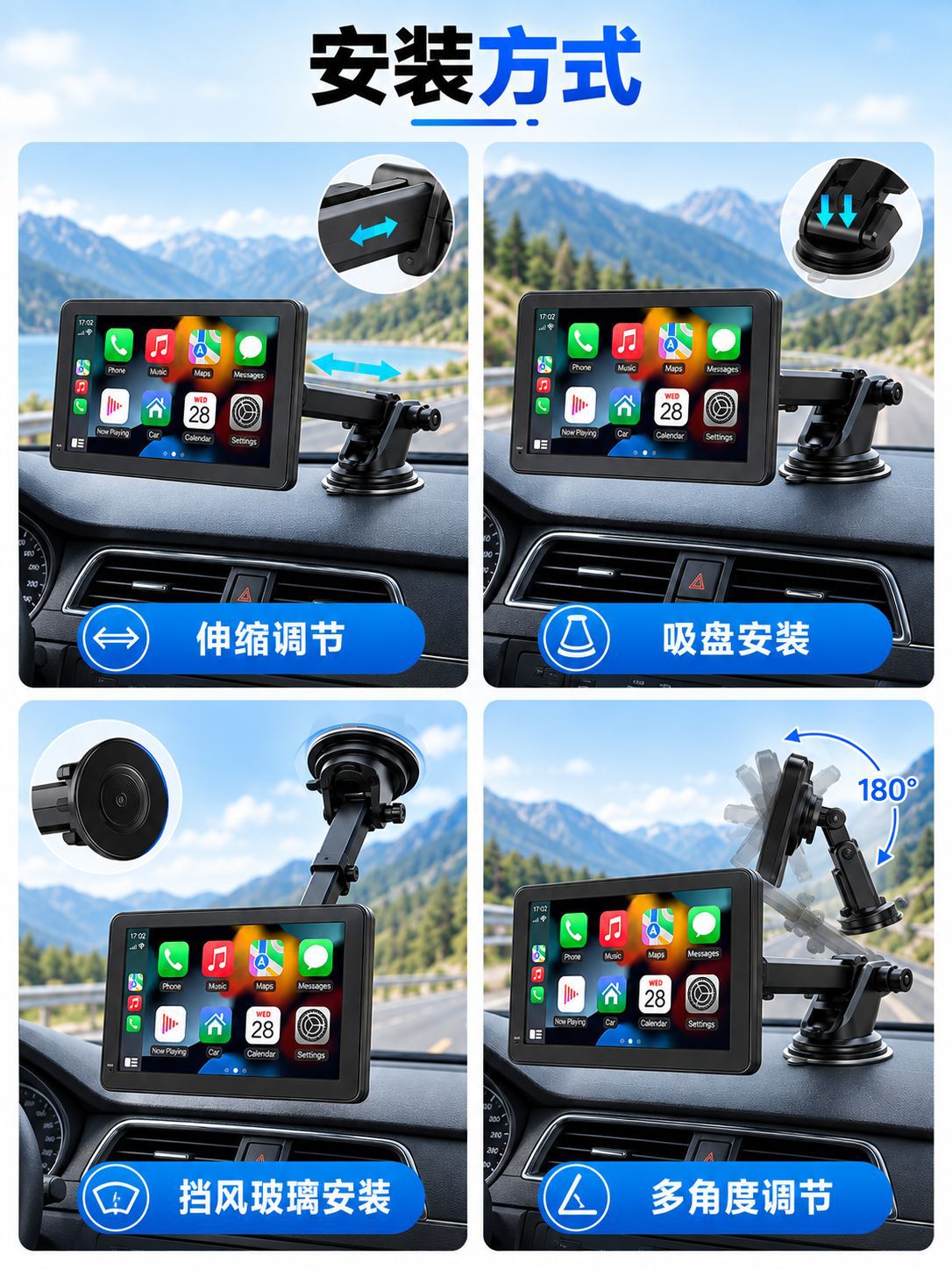 7inch Portable Car MP5 Wireless CarPlay Android Auto Rearview Camera Central Control Screen