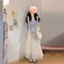 拼接甜美白色假两件针织衫