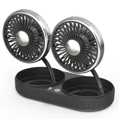 Car Fan with Dual Digər kiçik elektrik cihazlar - three-speed-adjustable-double-head-fan-black-and-silver-one