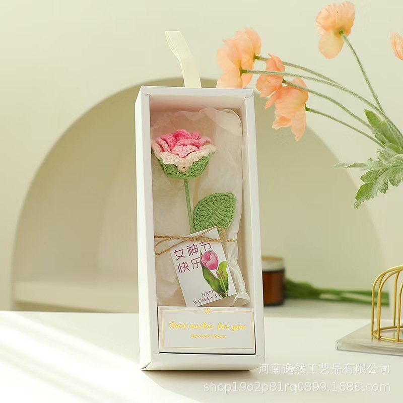 高級ギフトボックス入り毛糸の花完成品、ひまわり、バラ、チューリップ、手編みの花、造花、越境販売|undefined