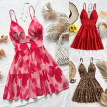 2025亚马逊跨境欧美夏季度假连衣裙 性感辣妹无袖露背吊带连衣裙