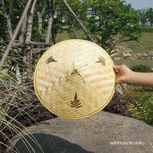 手工竹编斗笠农民户外遮阳防雨帽儿童舞台表演草帽大沿采茶三叶帽