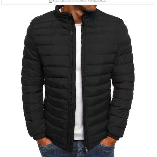2024 Winter European Size Men's Stand Collar Cotton Jacket Solid Color Casual Coat Amazon Export Large Size Trendy Men's Cotton Clothing