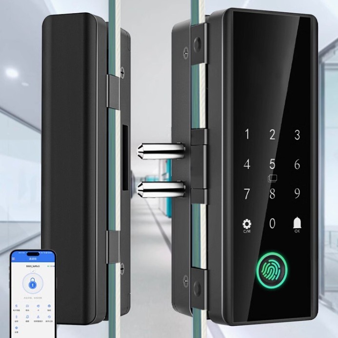 Cerradura de contraseña de huellas digitales para puertas de vidrio autoinstalada
