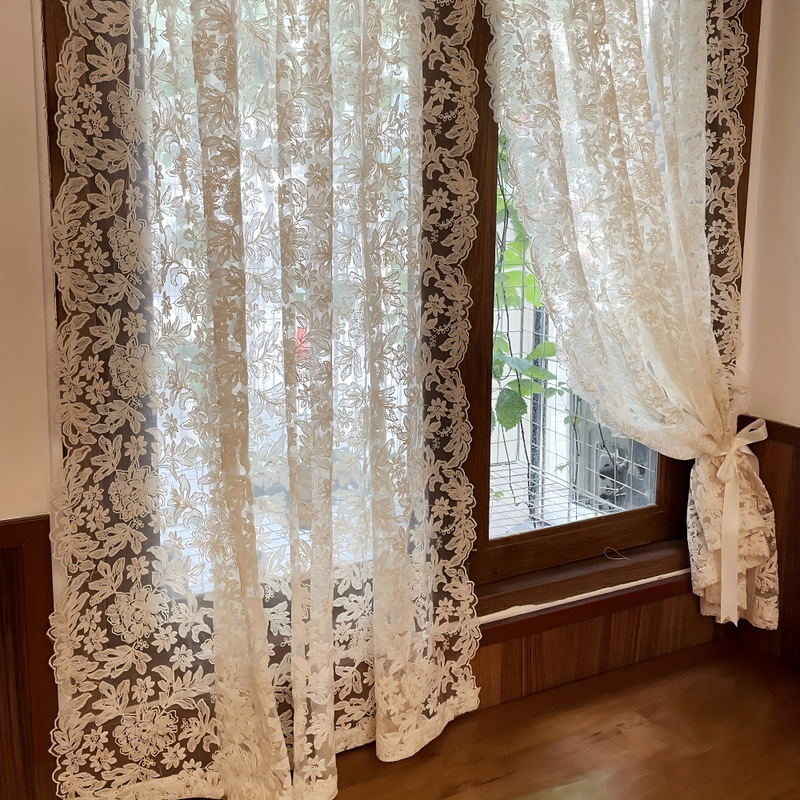 Cross-border French Retro Nordic Court Style Lace Embroidered Gauze Curtain Light Transmission Bay Window Curtain Partition Half Curtain Door Curtain