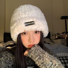 帽子女秋冬保暖仿皮草毛绒帽显脸小针织套头帽大头围护耳毛线冷帽