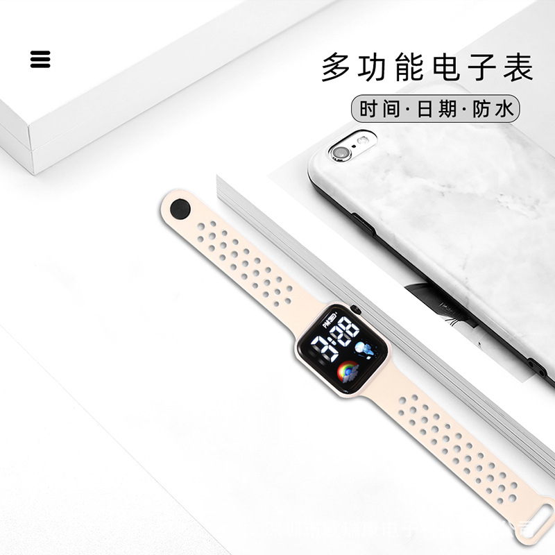 源头工厂电子手表太空人彩虹显示时间大屏运动ins风LED电子表现货|ru