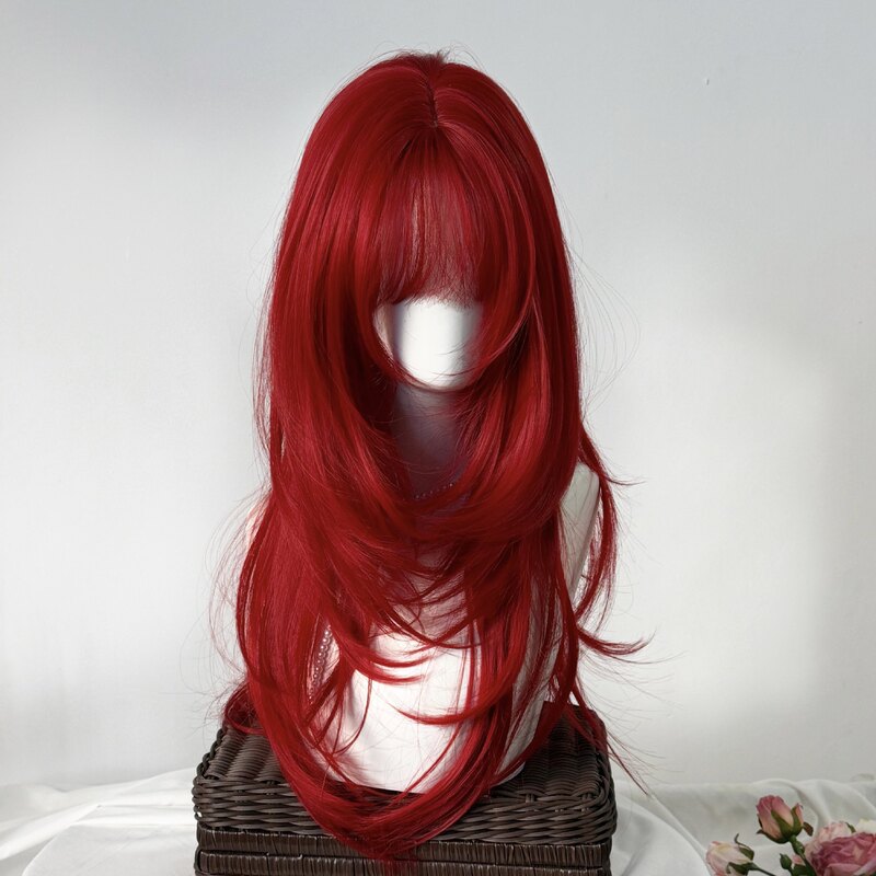 【Scarlet Sniper】High-End Neptune Red Wig, Long Straight Hair That Enhances Complexion, Natural Cosplay Full Head Wig