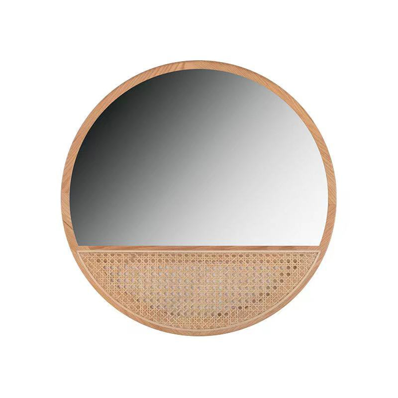 Espejo de caña renacentista nórdico personalizado residencias residenciales manuales in-viento espejo de maquillaje de madera sólida colgado en pared espejo circular