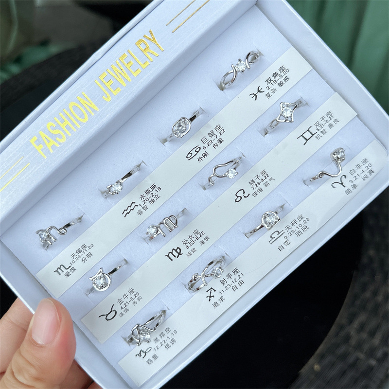 12 Constellation Ring Opening Adjustable Student Creative Personalized Ring Twelve Constellations Zircon Best Friend Couple Gift