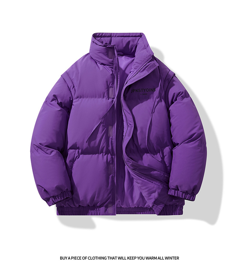Kurze Pufferjacke für Herrenbekleidung für Paare – Warmer Wintermantel mit Reißverschluss und Stehkragen (Schwarz, Beige, Olivgrün, Lila) | Lockere Passform im Unisex-Stil_voghion.com