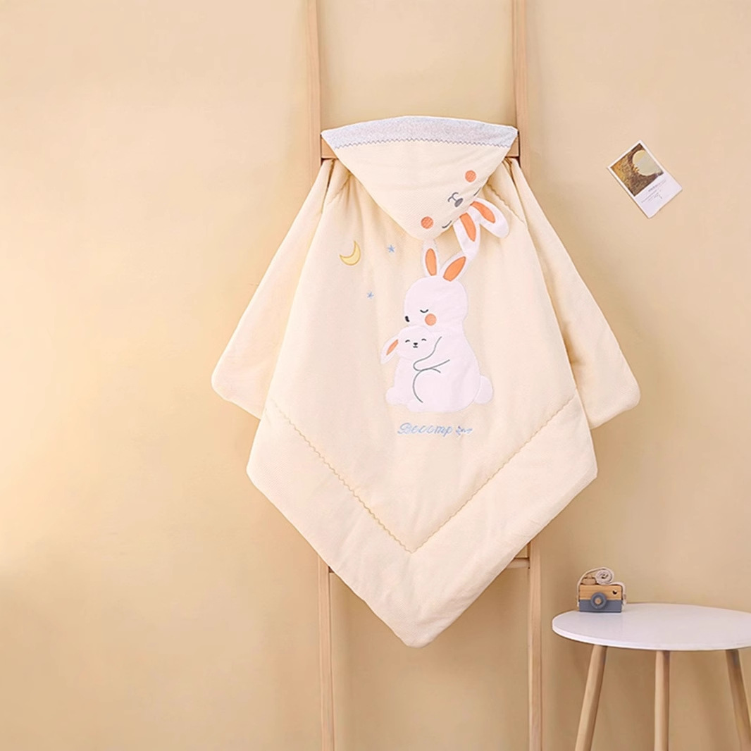 Beikang Paradise Parent-Child Jade Rabbit Pure Cotton Four Seasons Newborn Swaddle Thickened Blanket with Removable Inner Layer, Soft and Warm Blanket