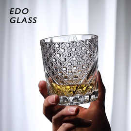 E0PB批发水晶菱格杯 2022年新款京都硝子传统纹样设计 酒杯威士忌