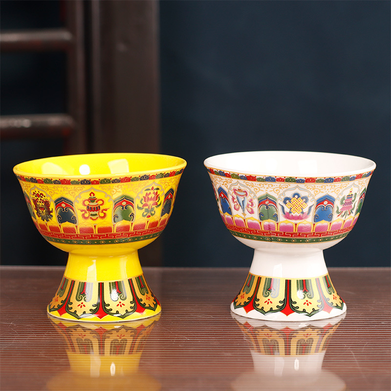Ceramic Water Supply Cup for Bowls, Eight Bowls for Vegetarian Meals, Seven Bowls for Buddha, Eight Bowls for Water Offerings, Eight Auspicious Offerings for Temples