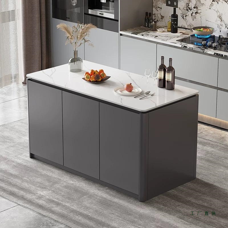 Home Open Kitchen Solid Wood Marble Island Dining Table Integrated Cabinet Island Bar Living Room Partition Bar