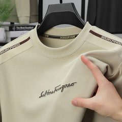2025起爆金長袖tシャツ男性春秋トレンドカジュアル丸首スウェットメンズカーディガン卸売り