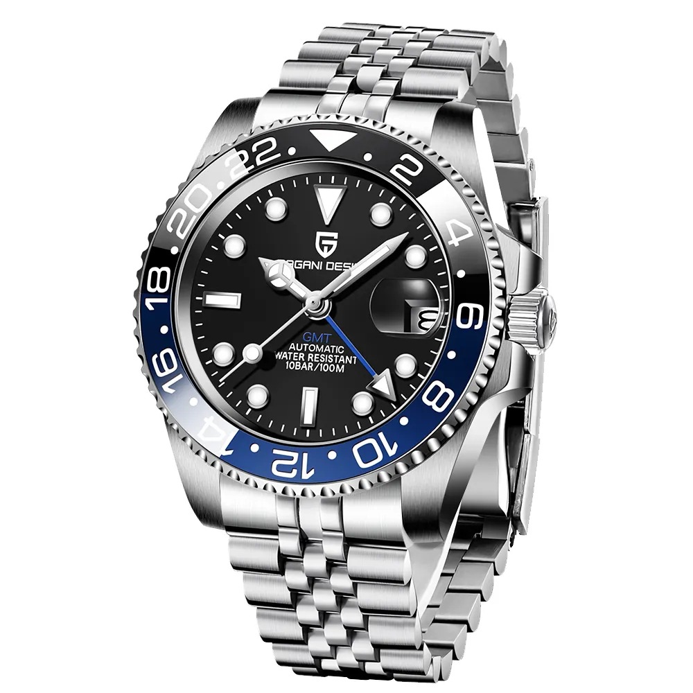PAGANI bojiani moda reloj mecánico automático para hombre GMT reloj de dos horas calendario luminoso reloj 1662