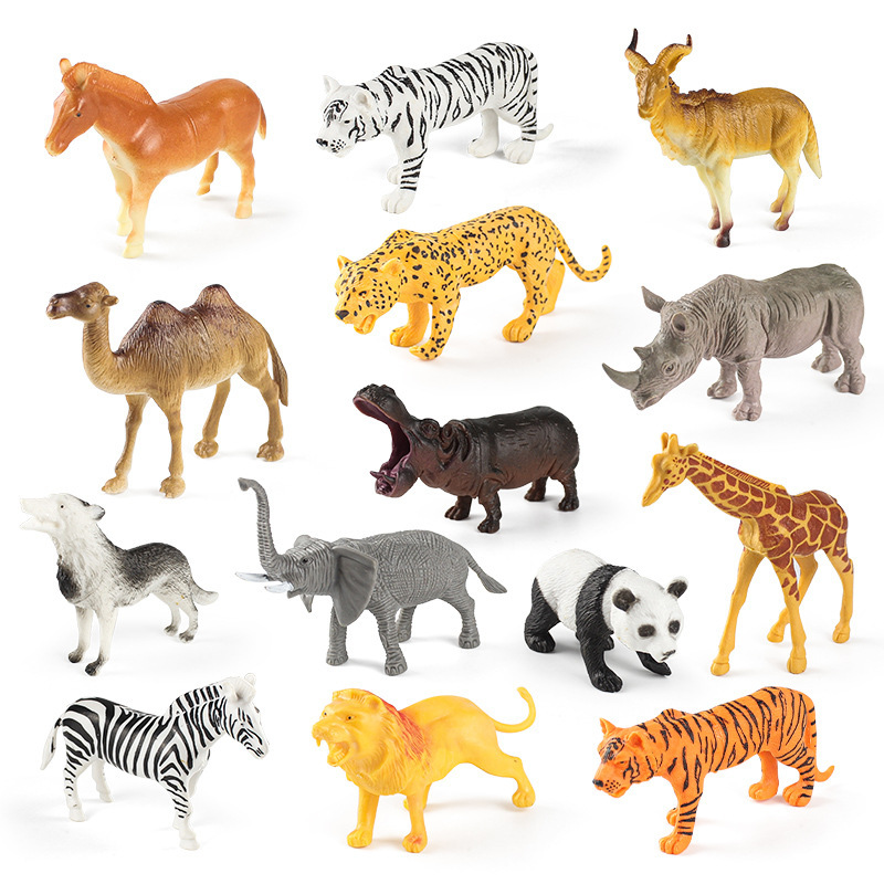 Children's Simulation Wild Animal Toy Hippo Rhino Camel Elephant Panda Model Hand-made Scene Ornament Set