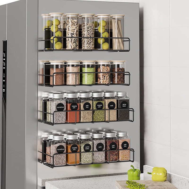 Estante magnético de almacenamiento para refrigerador de cocina, estante para especias montado lateralmente, estante colgante multicapa sin taladrar