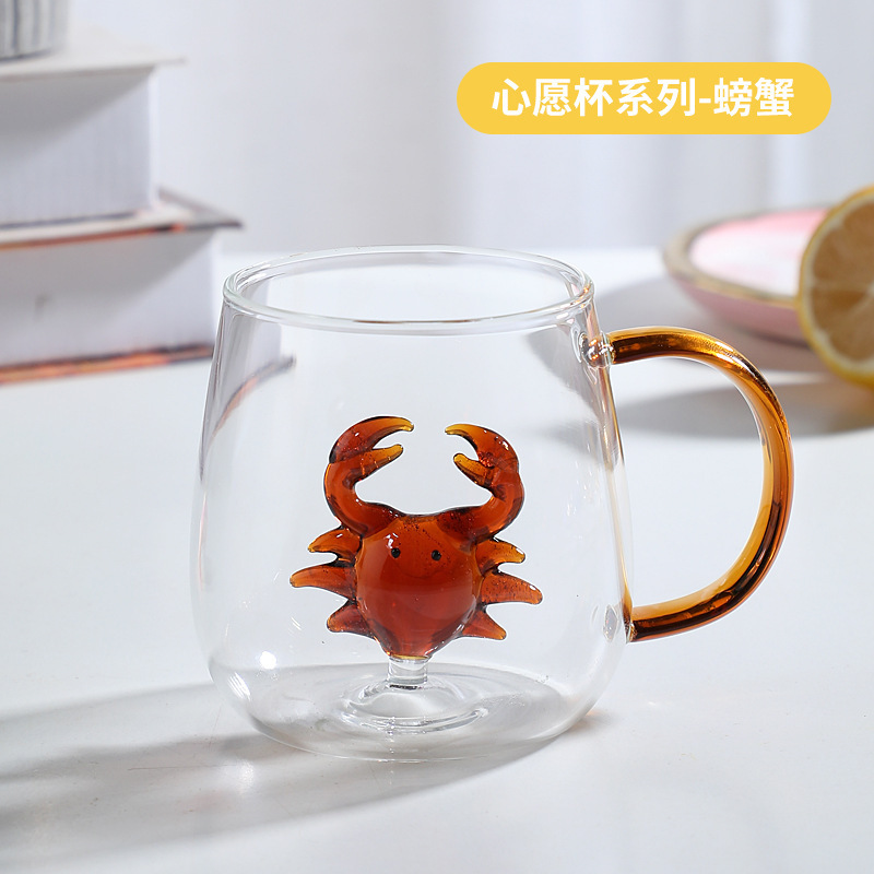 Vaso de vidrio para animales Taza de animales tridimensional de dibujos animados con borosilicato al por mayor nuevo vaso de alto valor con mango