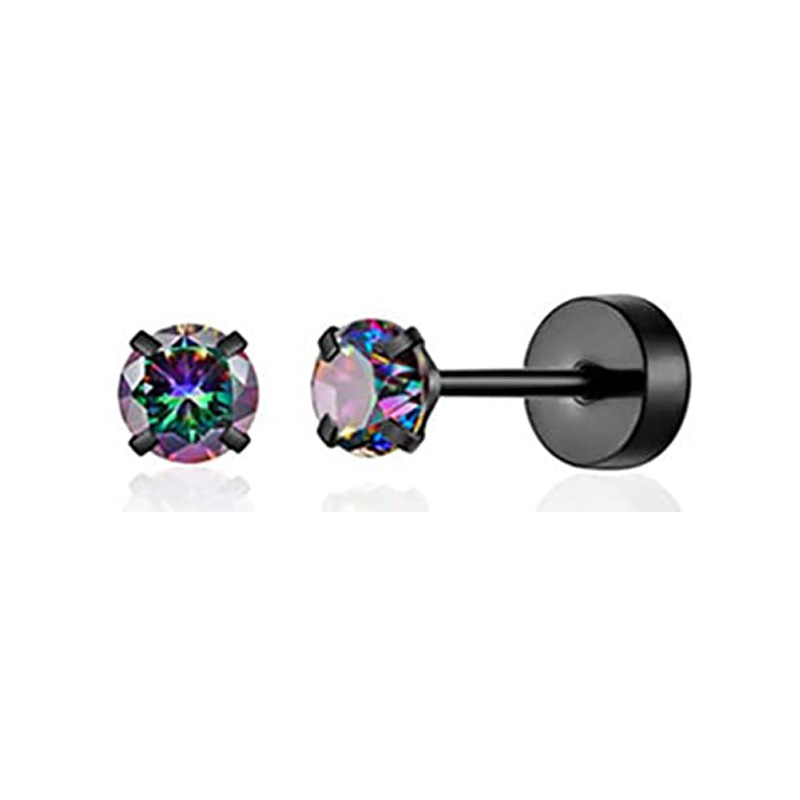 Stainless Steel Black Zircon Pearl Earrings Simple Geometric Stud Earrings for Women Fashion Piercing Jewelry 2024 Spring detail image 13