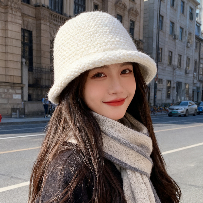 秋冬日系加厚毛线渔夫帽子女卷边盆帽纯色百搭保暖显脸小针织帽男|undefined