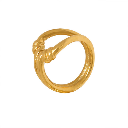 European and American geometric knotting hollow stacking ring electroplated 18K gold niche fashion design office worker ring finger ring 