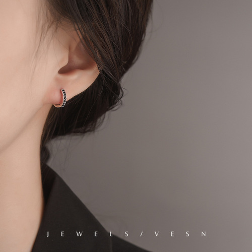 925 Silver Earrings for Women Korean Small Fresh Single Row Diamond Round Sleeping Free Earrings Simple Literary Earrings