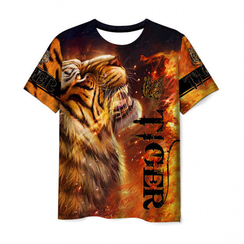 Men's T-shirt 3D T-shirt Casual Men's T-shirt Short-sleeved 3D printed T-shirt Animal Tiger