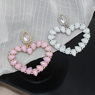 2024 New European and American Fan Exaggerated Large Earrings Peach Heart Earrings Atmospheric Fashion High-end Temperament Full Diamond Earrings Trendy