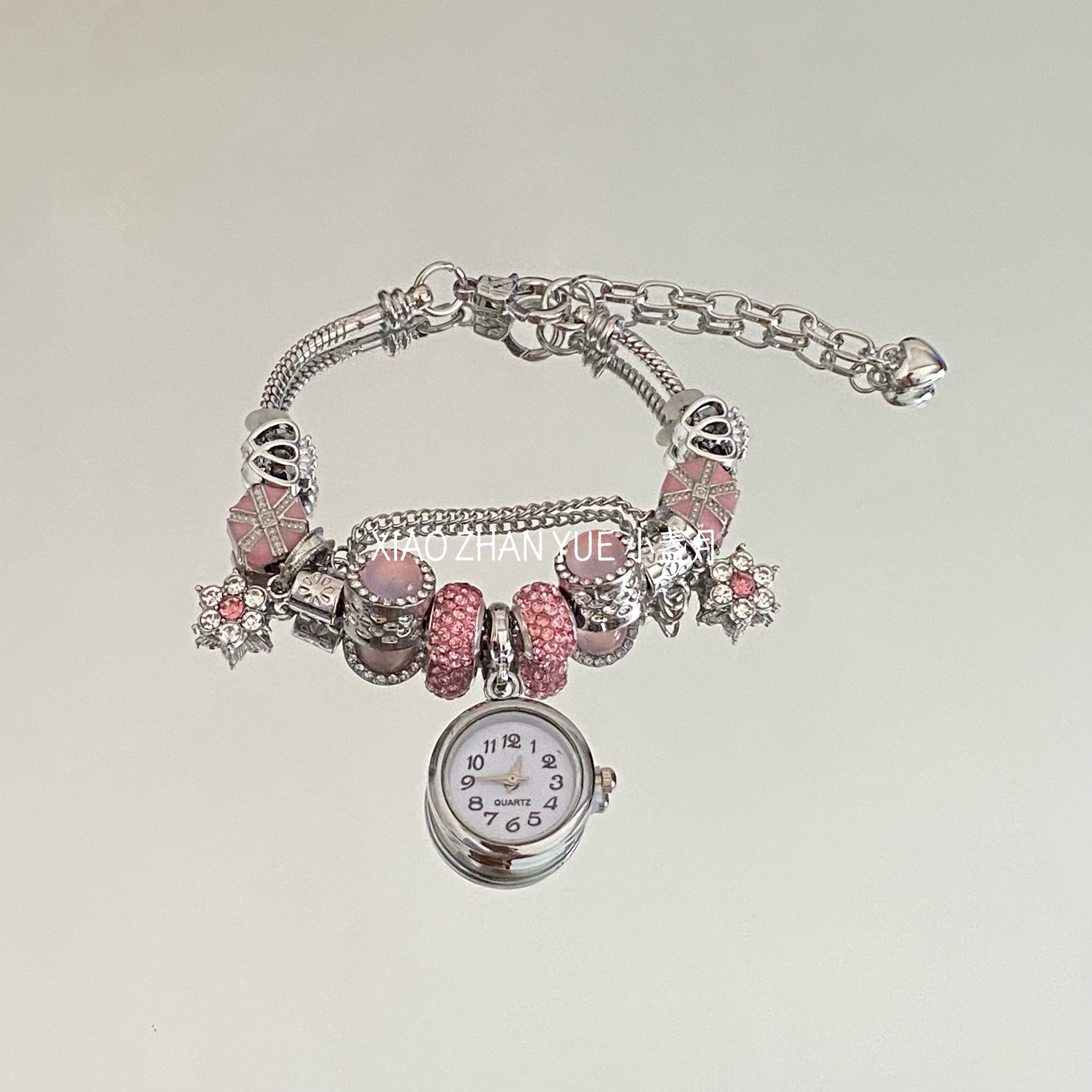 실버 핑크 스타 시계 팔찌 (손 둘레 조절 가능)