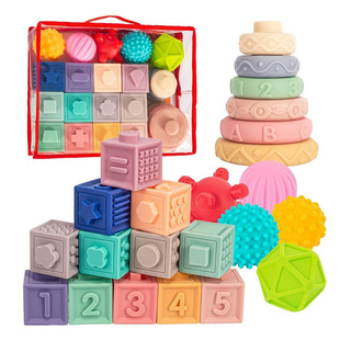 Cross-Border Export Amazon Jenga Infant Soft Rubber Ball Rainbow Circle Pinch Baby Building Block Toy Set