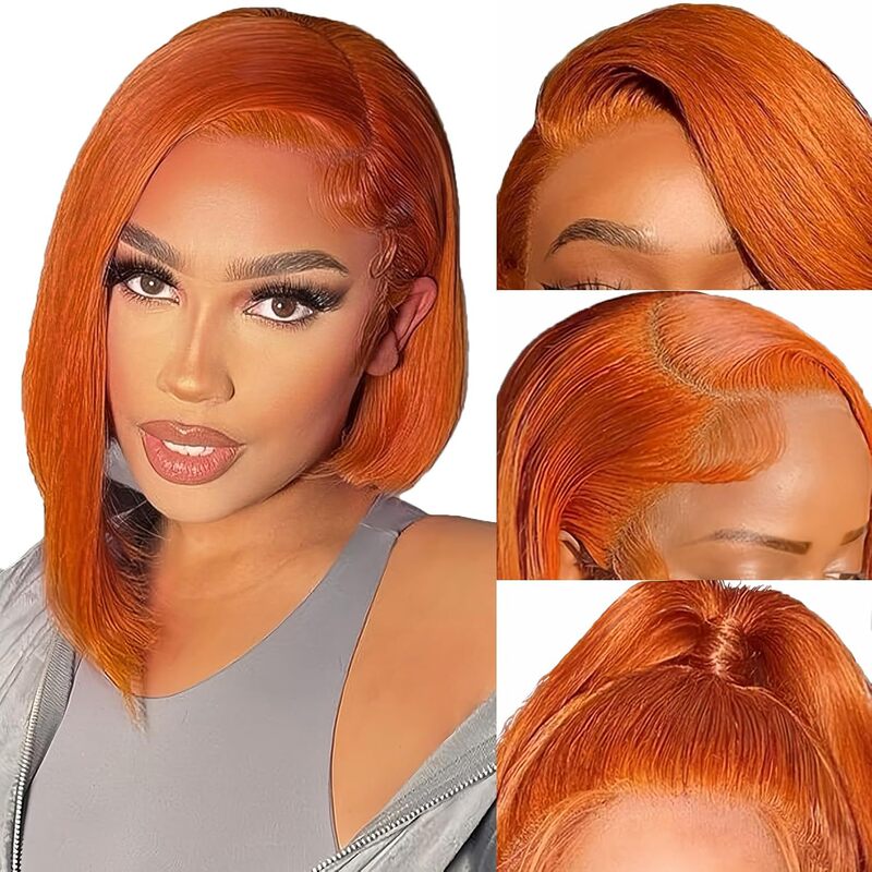 Ginger-Colored Bob Wig, Lace Front Wig, 10inch Short Straight Style, Orange, Ginger Color, Glue-Free Wig