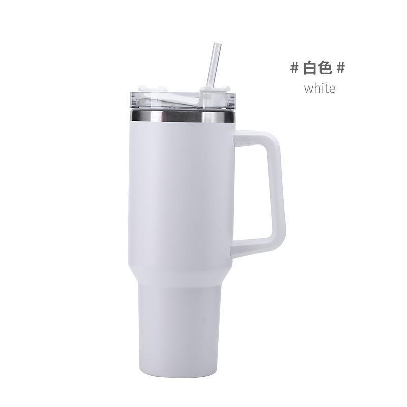 Vaso térmico de acero inoxidable 40oz doble capa con asa y pajita portátil para coche y exteriores