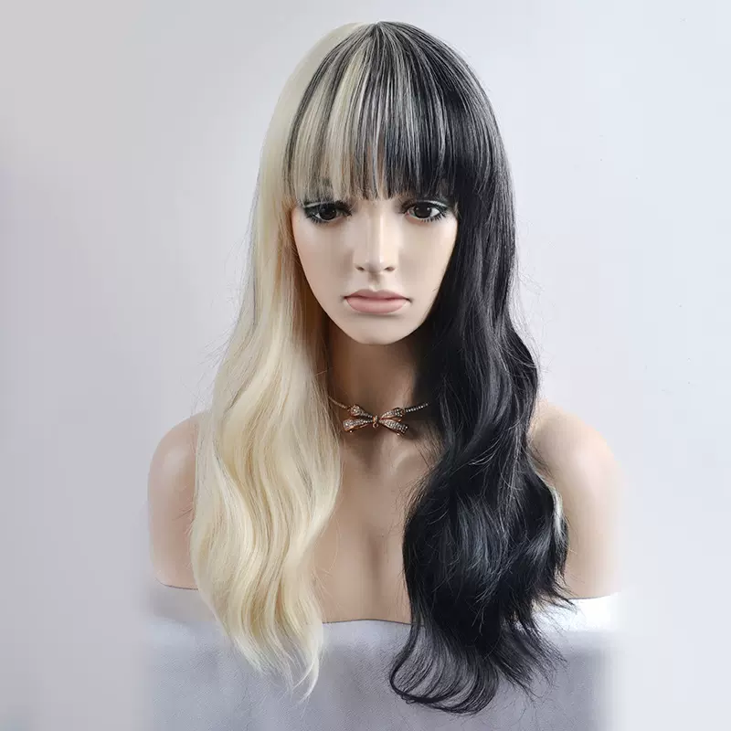 动漫假发欧美假发个性齐刘海阴阳头水波纹长卷发头套小卷微卷