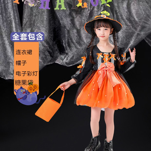Girls Halloween Costume Pumpkin Princess dress Children cosplay Witch Girls Show Party Dress