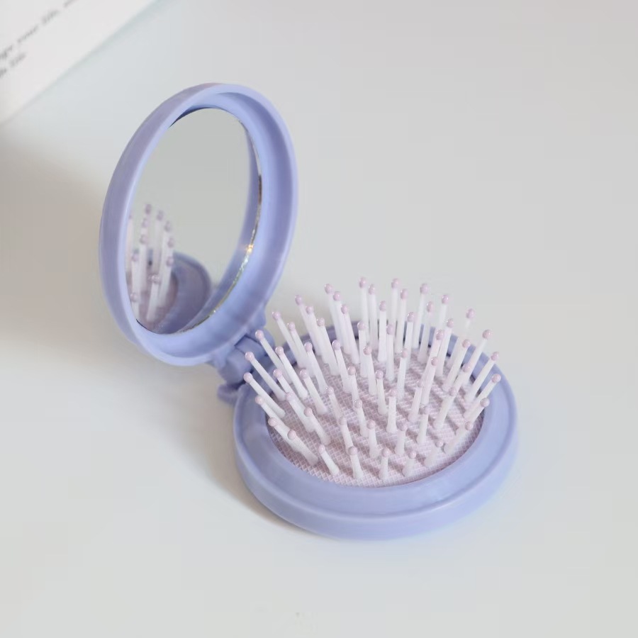 Airbag plegable Pequeño peine con espejo de maquillaje DIY adorable cojín de aire de niña cabeza de masaje portátil peine espejo todo en uno