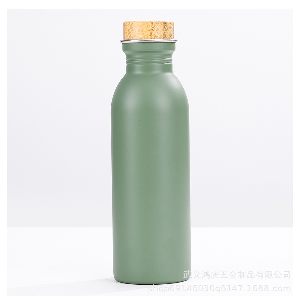 厂家直供304日式单层700ml不锈钢运动水壶清酒瓶木盖日本亚马逊