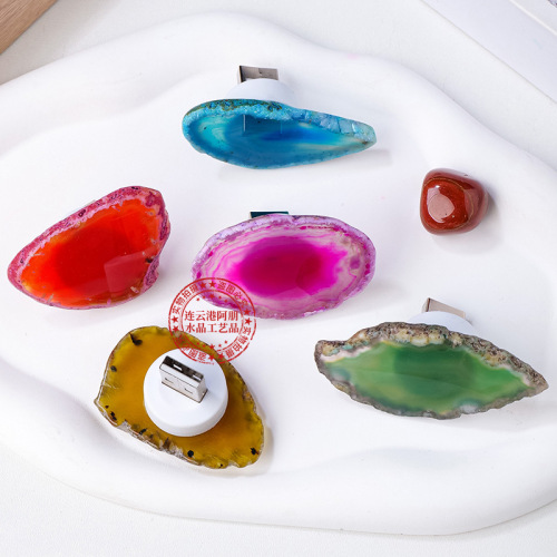 Natural Agate Slice Night Light, Crystal Agate Raw Stone DIY Christmas USB Interface Bedroom Bedside Atmosphere Lamp