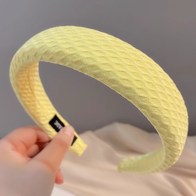 Diadema de color sólido amarillo dulce para mujer Corea de alta gama de la cueva del cabello de la cueva del cabello de la cabeza de la red superior del cráneo alto diadema de la horquilla roja versión coreana para mujer